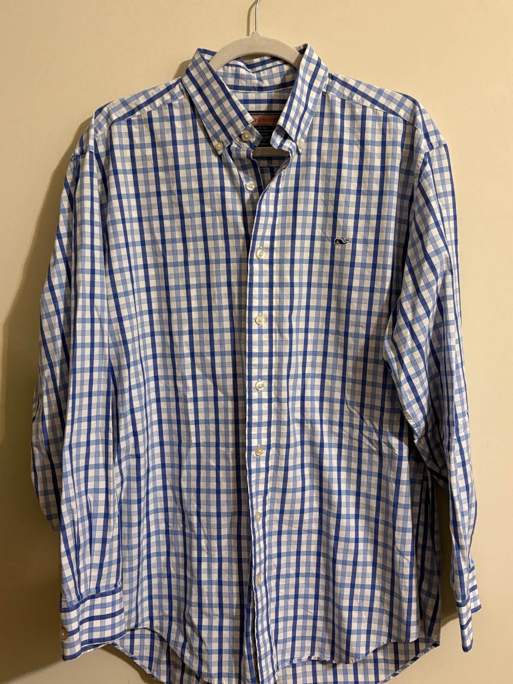 Vineyard Vines Whale shirt Men’s medium blue white plaid Button-Down‎ Shep Ian